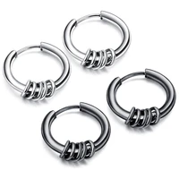 punk hoop earrings for men stainless steel black color fashion round circle clip ear jewelry