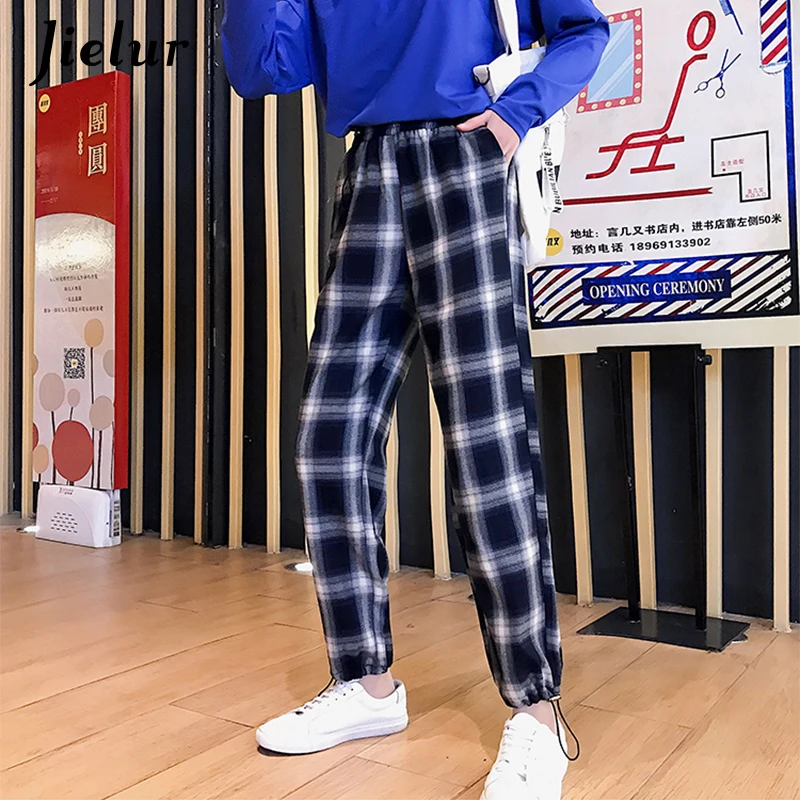 Jielur спортивные штаны женские клетчатые брюки женский корейский стиль Harajuku Boyfriends