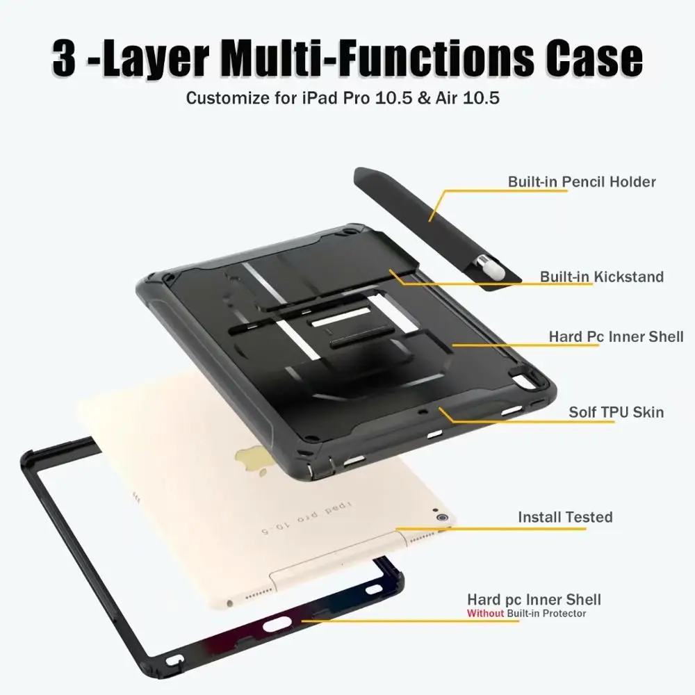 

For IPad Air Pro 10.5" New 2020/Shockproof Advanced Armor Protective Case PC+Silicone Material 360 Full Protection Tablet Cover