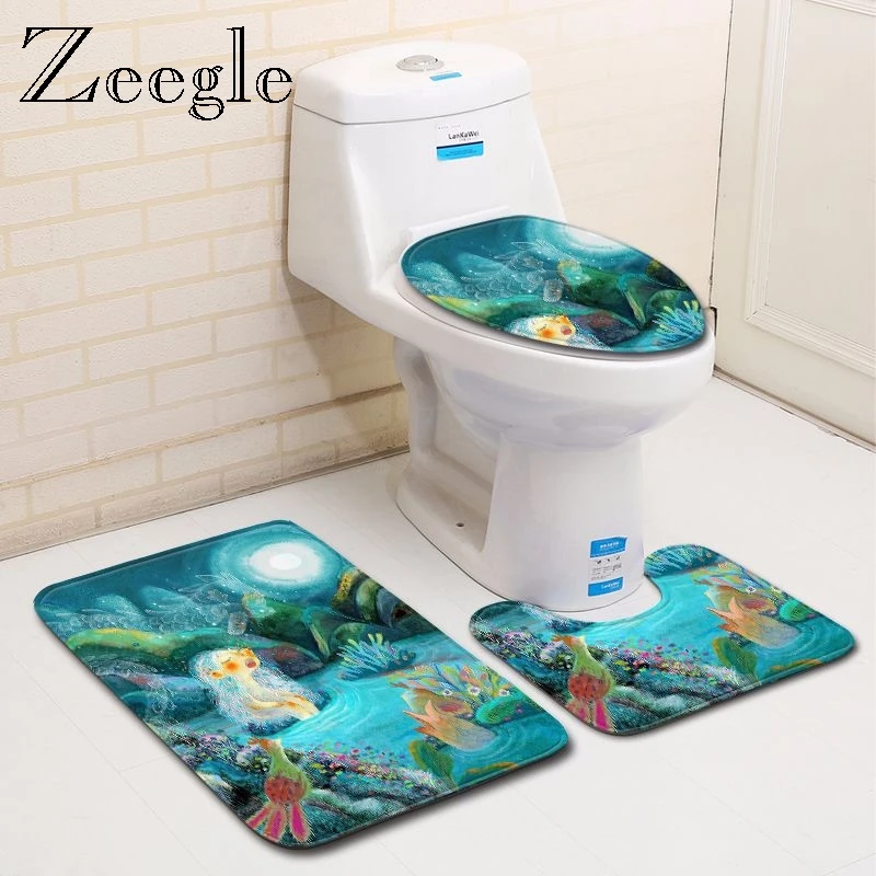 Набор Противоскользящих ковриков для ванной Zeegle с мультяшным принтом коврик ног