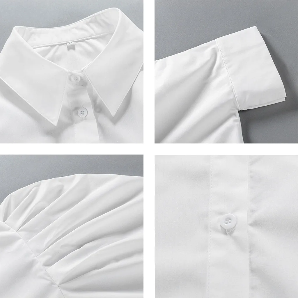 

2020 Women Elegant White Batwing Sleeve t shirt Office Lady Turn Down Collar Tops harajuku women clothes tshirt ropa mujer femme