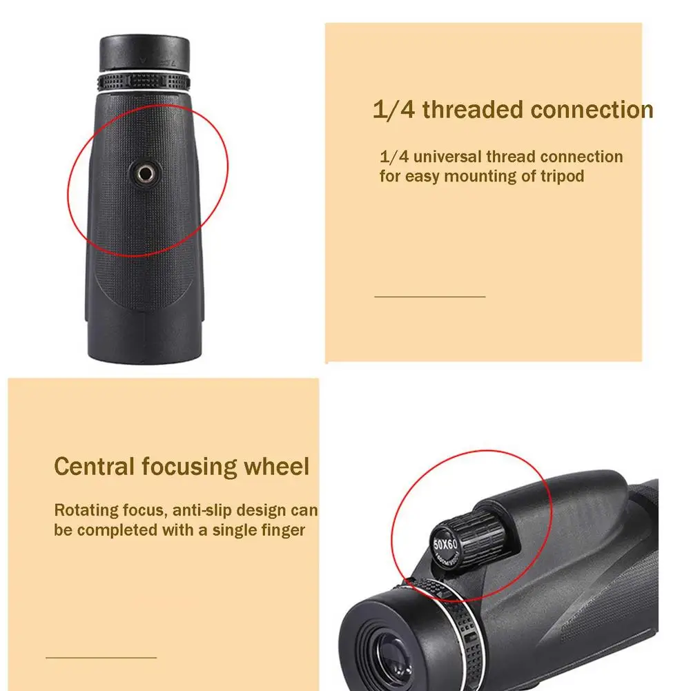 Monocular Telescope 50x60 Portable High-magnification High-definition Low-light Night Vision Spotting Outdoors Tool | Спорт и