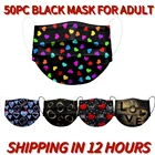 Маска черная дышащая для женщин и взрослых, одноразовая маска для косплея на Хэллоуин с принтом, 50 шт.