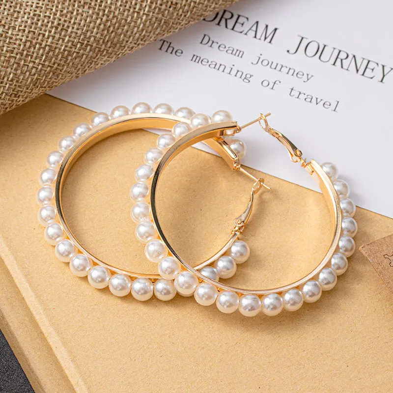 

2020 New Design Trendy Korean Female Earrings Big Round Earrings Golden Pearl Earrings For Women Unique Wedding Jewelry