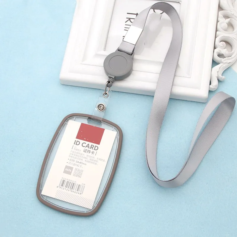 

1pc Double-sided Transparent Acrylic Work ID Card Holder with Retractable Badge Reel Lanyard Set