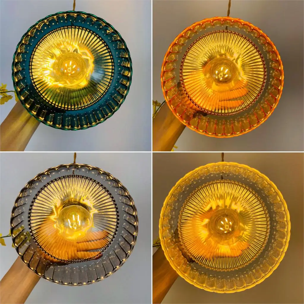 

Japanese Indoor Pendant Lights Glass Luminaria Decoration Modern Brass Led Hanging Lamp for Bedroom Kitchen E27 Bulb Amber Gray