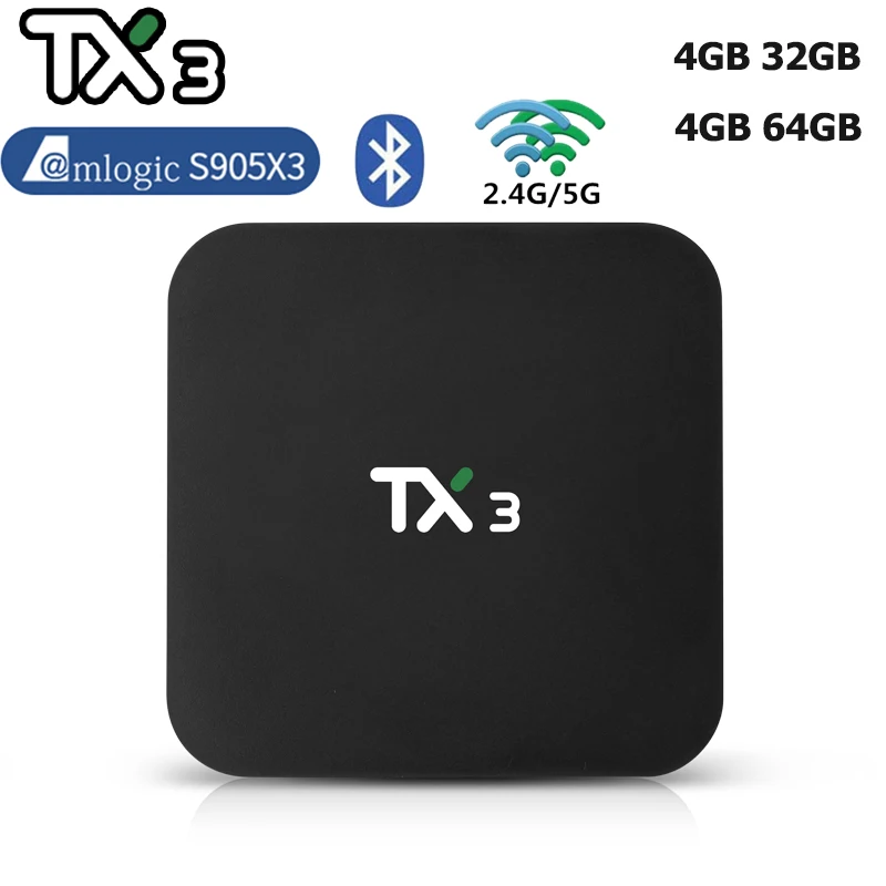 

ТВ-приставка Tanix TX3, Android 9,0, Amlogic S905X3, 8K, 4 + 32/64 ГБ, 2,4 ГГц