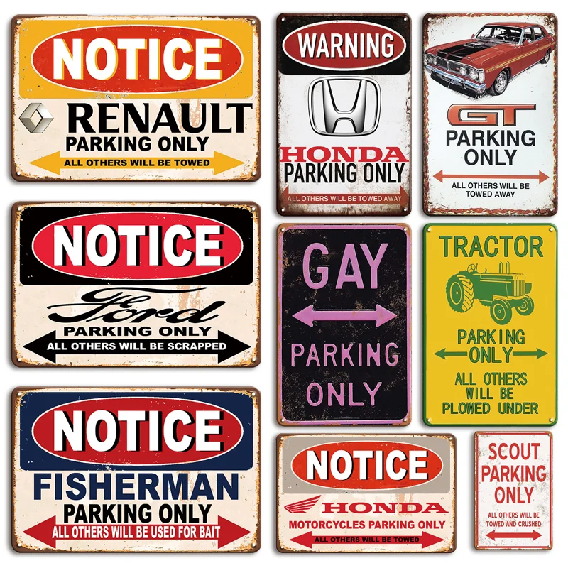 

Antique Notice Car Parking Only Metal Plate Tin Sign Vintage Garage Wall Poster Decoration Plaques Retro Yard Farmhouse Decor