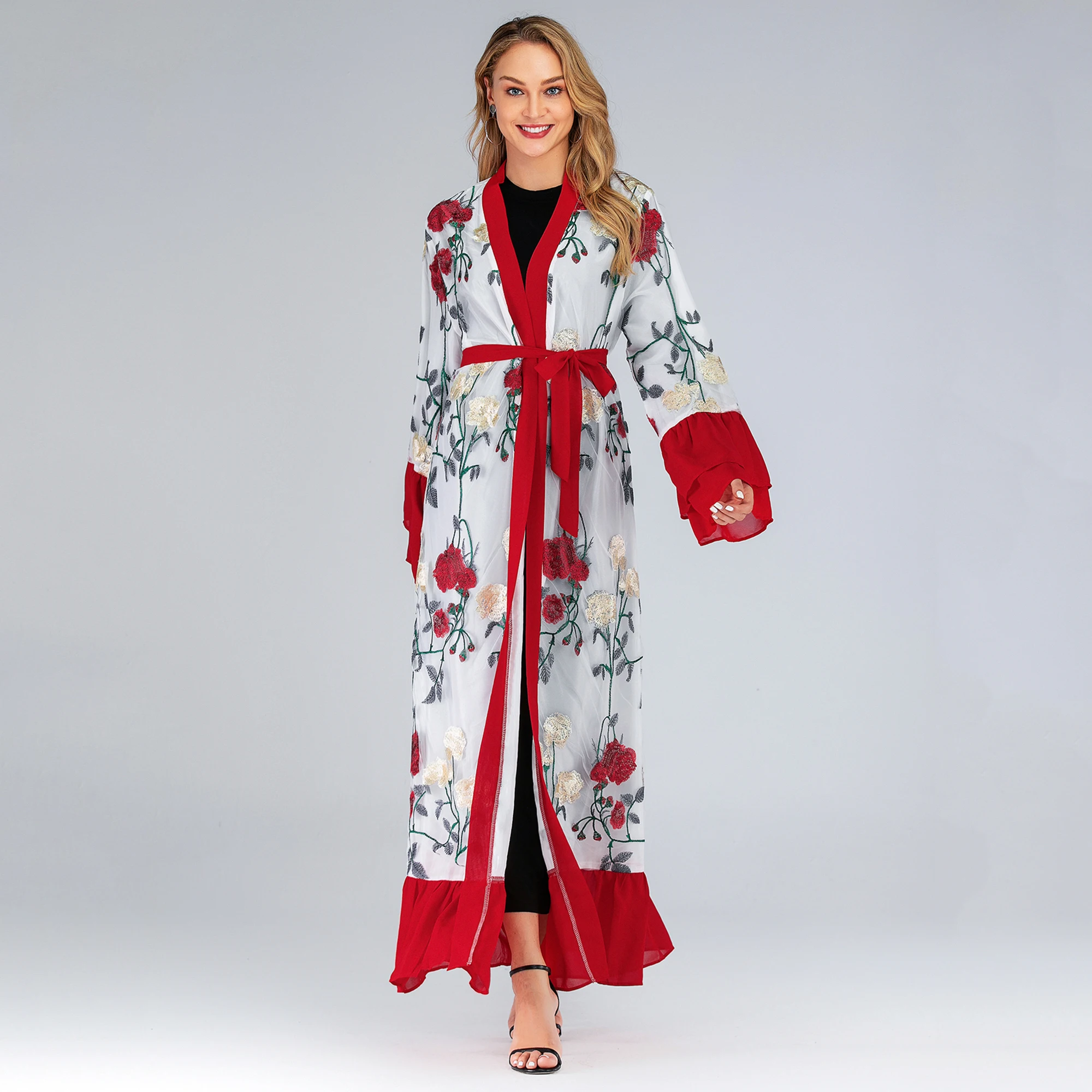 Женское платье Abayas в мусульманском стиле Кружевное платье-кафтан с вышивкой