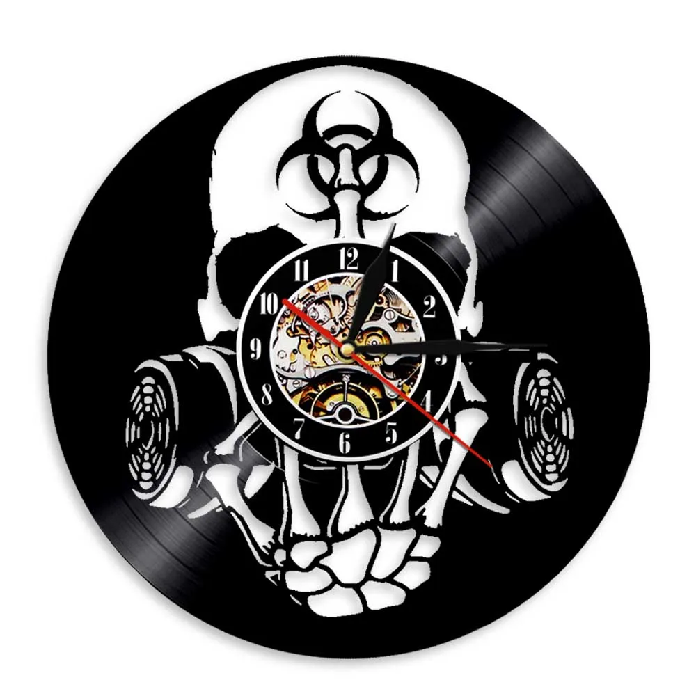 Toxic Biohazard Zombie Gas Mask Skull Vinyl Clock Vintage Handmade Record Led Wall Light Modern Living Room Decoration