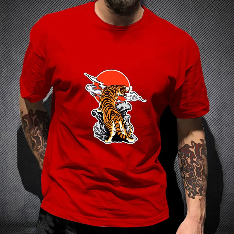 

2021 Summer Cool Tiger Printed T-shirt For Men's T Shirts 100% Cotton Homme Clothes Hip Hop Casual Short Sleeve Male Tees Tops