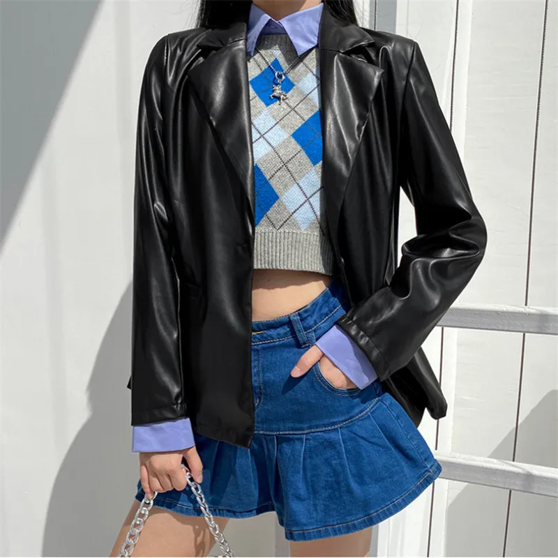 Женская винтажная куртка из искусственной кожи готический кардиган с длинным