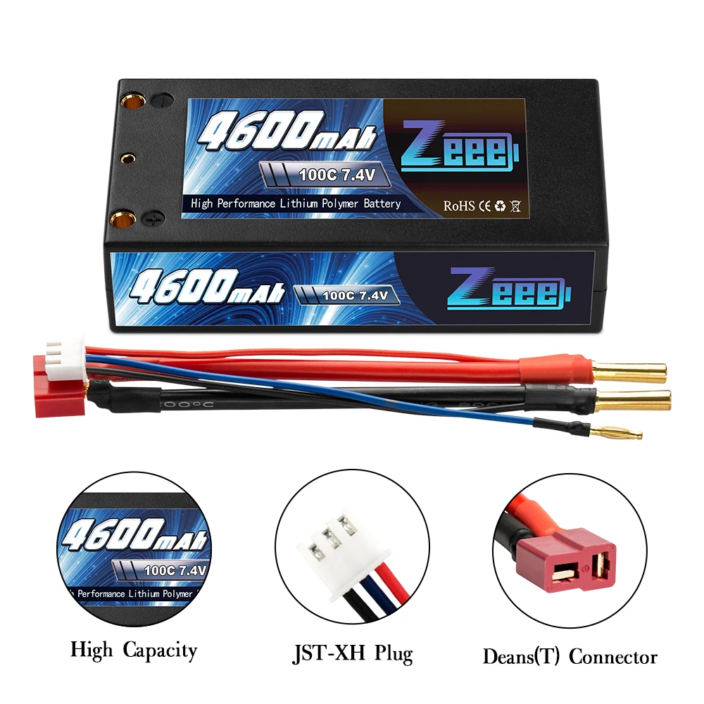 Zeee 2S short Lipo 7 4 V 4600mAh 100C аккумулятор RC батарея с 4mm Bullet Deans ультра разъем для
