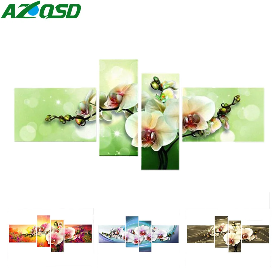 

AZQSD 4 pc/set Multi-picture Combination Diamond Painting Flower Cross Stitch Diamond Embroider Orchid Stone Home Decor Diy Gift