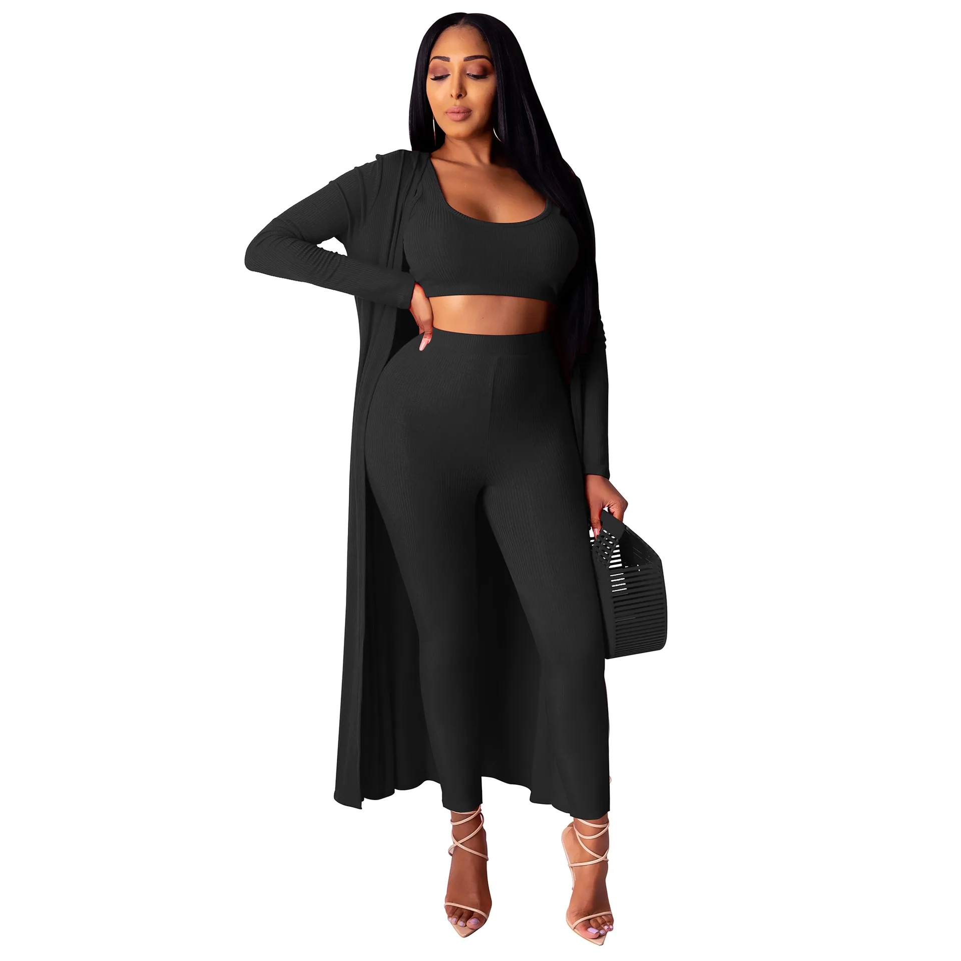 

2021 осенне-зимние пикантные женские высокие ботинки без рукавов укороченный топ карандаш брюки для девочек & пальто-кардиган с длинными рука...