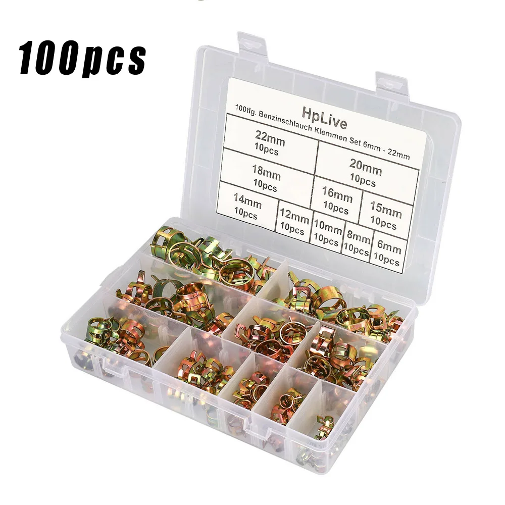 

Air Tube Hose Clip Fuel Line Replacement Water Pipe Carbon steel Spring 100Pcs
