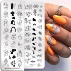 Трафареты NICOLE DIARY для штамповки человеческого лица, пластины с тропическими листьями для нейл-арта, шаблон для французского цветочного оформления