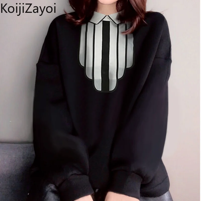 

Koijizayoi Black Woman Pullovers Fashion Office Lady Long Sleeves Turn Down Collar Chic Korean Hoodies Spring Autumn Sweatshirt