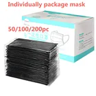 200 ПК черного цвета для взрослых с одноразовая маска для лица Индивидуальная упаковка маски для лица на открытом воздухе 3ply ткань одноразовая маска бандана #