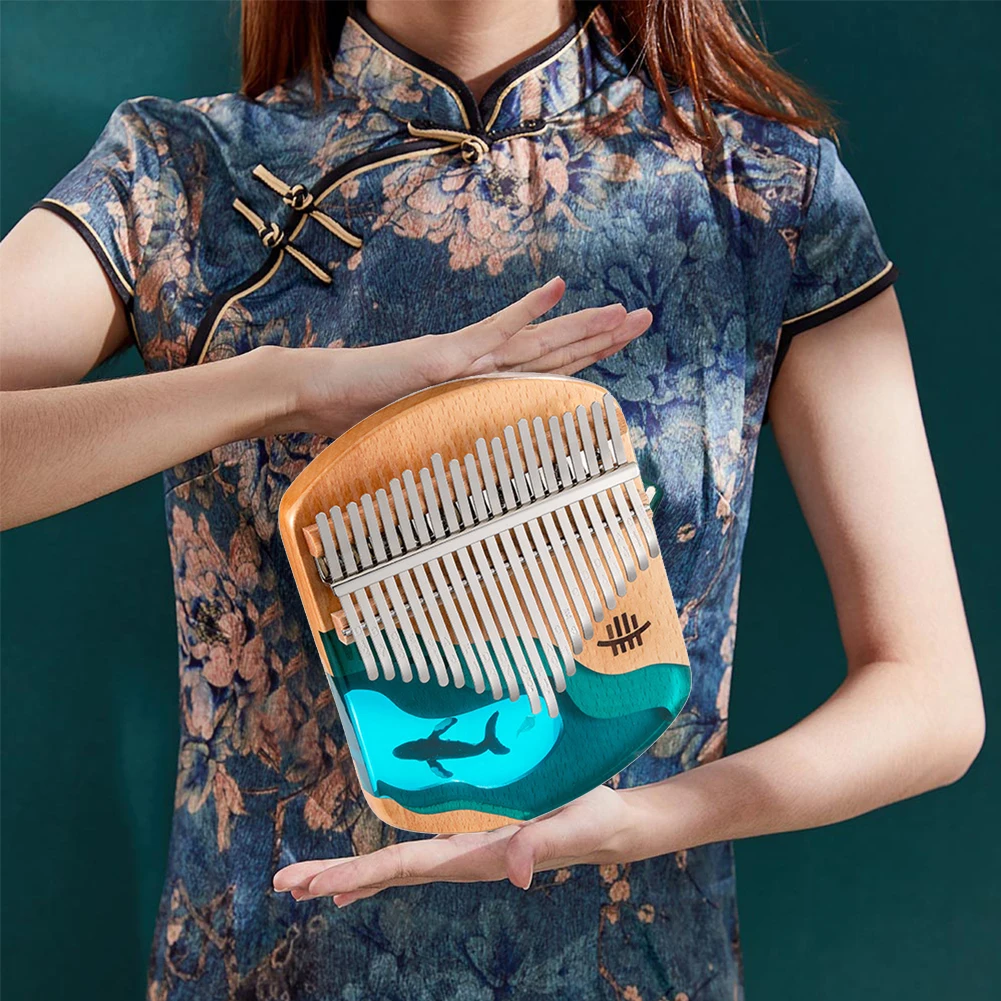 

21 Key Kalimba Wooden Thumb Piano Mbira Musical Instrument Gift with Accessories Hammer Stickers 21 Tone Thumb Piano