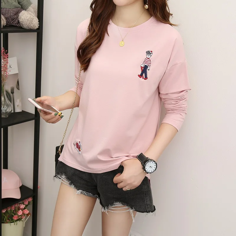 Xian 1971 fen Harajuku Vintage t shirt Ulzzang Girlfriends kawaii rainbow stripe t-Shirts autumn Women Casual Loose long Sleeve pink Top Femme - Цвет: Xian 1971 fen
