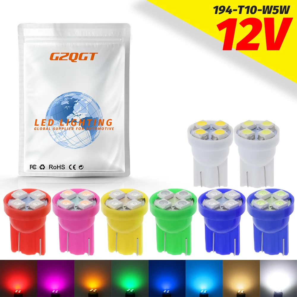 

10pcs T10 Led W5W 4smd 3528 194 168 Wedge Replacement Reverse Instrument Panel Lamp Bulbs for Clearance Lights Trunk Lamp 12V