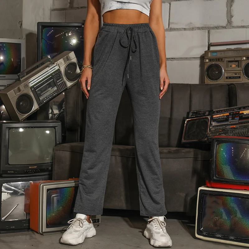 

Ladies Lace Elastic Straight All Match Pants for Fashion Women 2021 Summer New High Waist Solid Color Casual Trousers