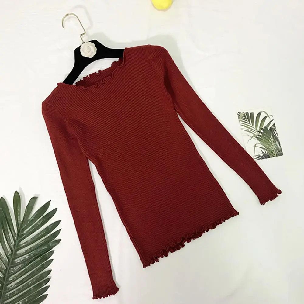 Повседневный зимний базовый свитер с волнистыми краями женский тонкий пуловер