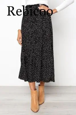 

Fashion wave point 2019 sweet European and American style pocket pleated wind skirt long skirt