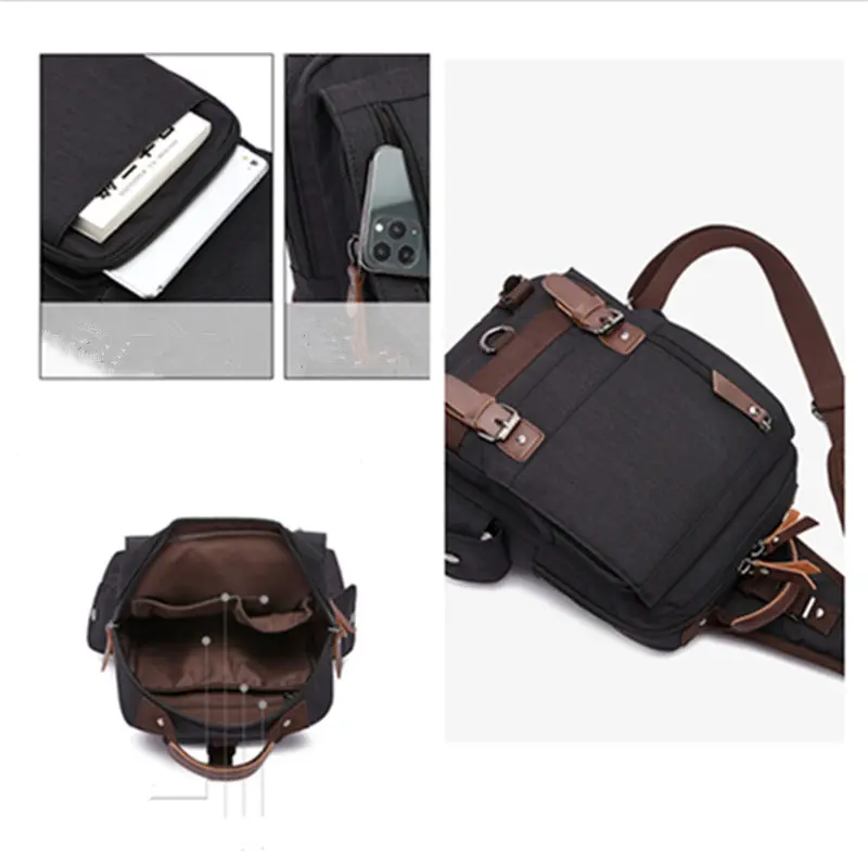 Scione Canvas Shoulder Bags for Men Retro Leather Military Messenger Chest Bag Crossbody Large Capacity Handbag |