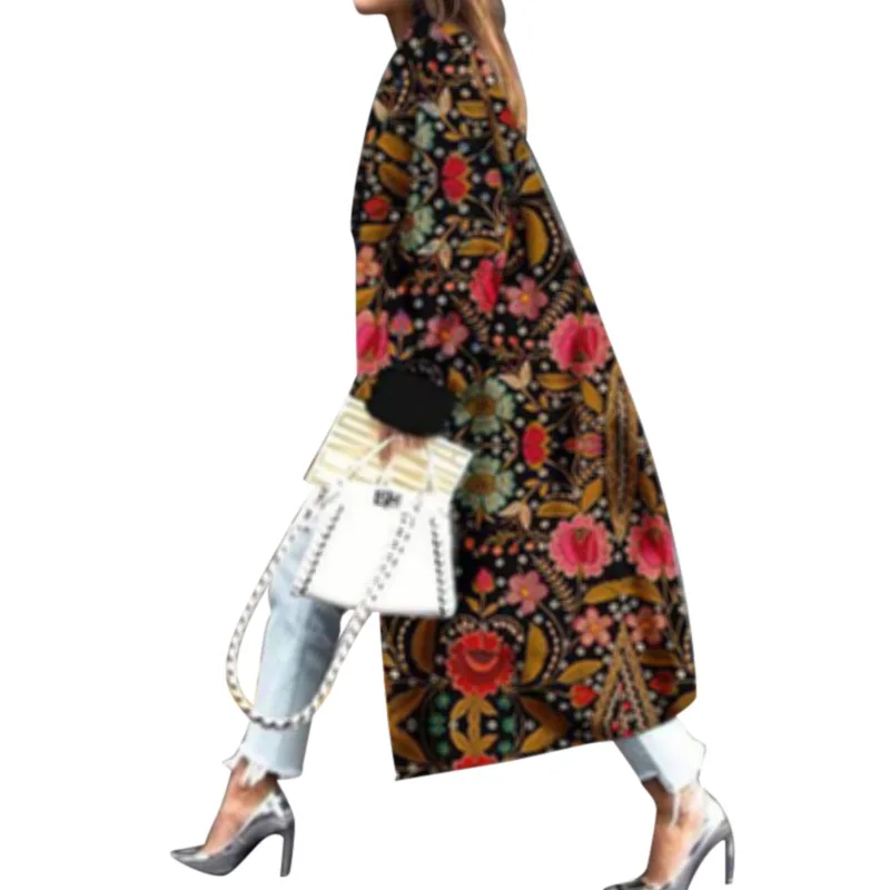 

SuperAen 2020 New Fashion Printing Long Turn Down Collar Windbreaker Trench Coat Women