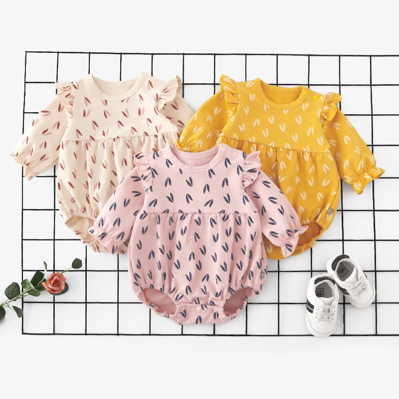

Baby Girls Cotton Romper Long Sleeve printed Princess Triangle Jumpsuit Toddler Kids spring Triangle Clothing