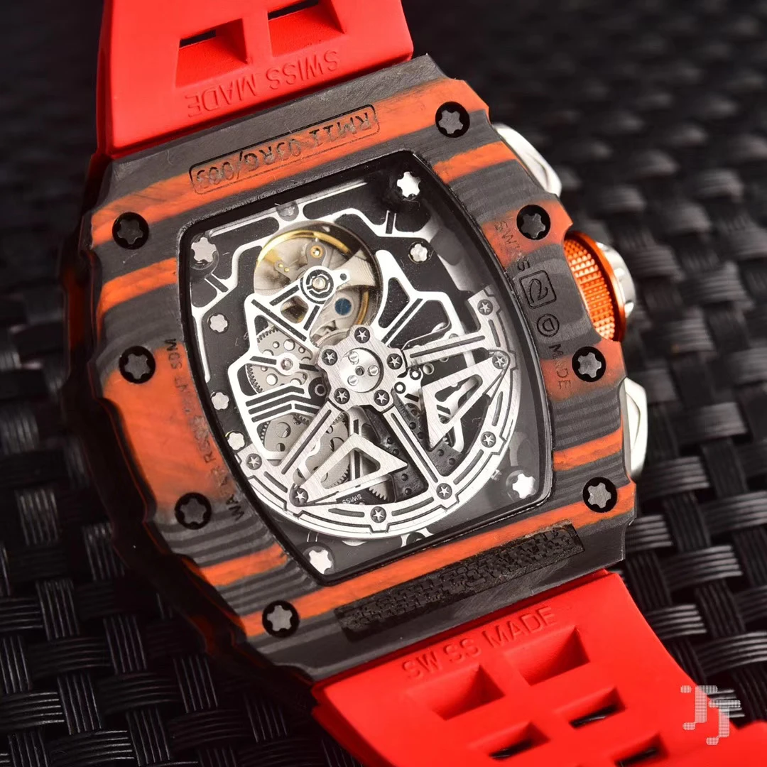 

Brand New Orange Red Rubber Men Watch Sapphire Automatic Mechanical Mclaren Limited Flyback Titanium Carbon Fiber TPT Waches