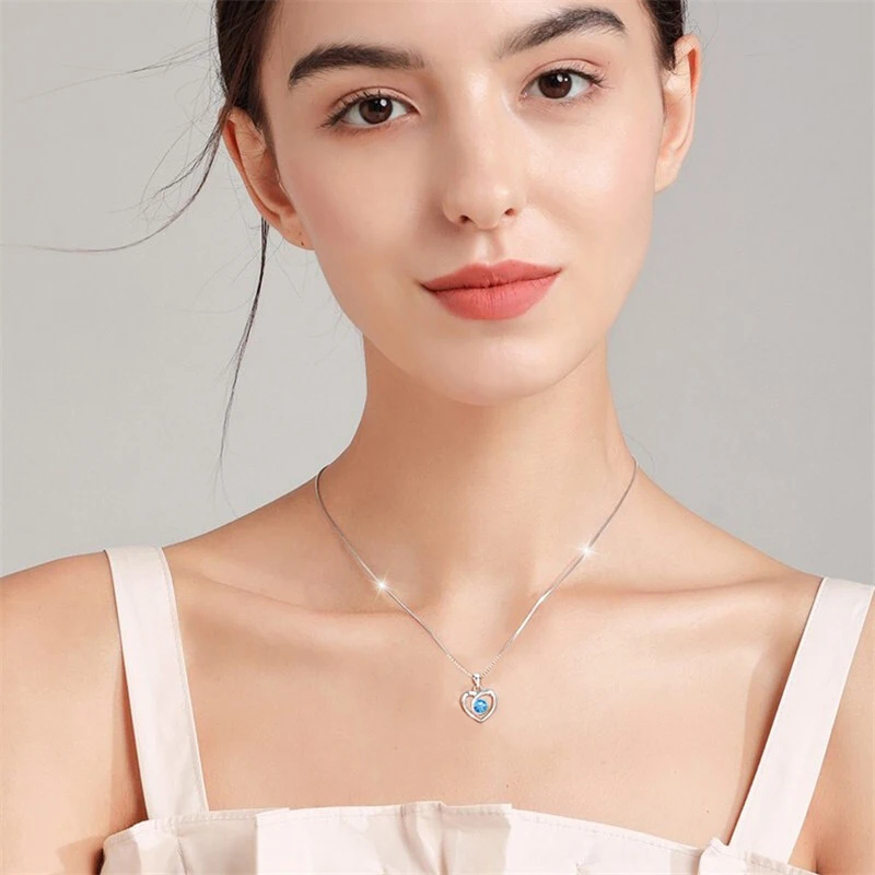 

High Quality Natural Stone Blue Topaz Amethyst Blue Crystal Heart Shape Necklace Female Pendant with Chain Women Jewelry Gift
