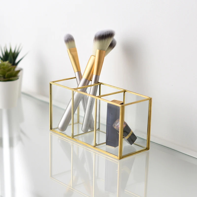 

Nordic gold lattice glass cosmetic brush storage bucket cosmetic storage box with mask storage box