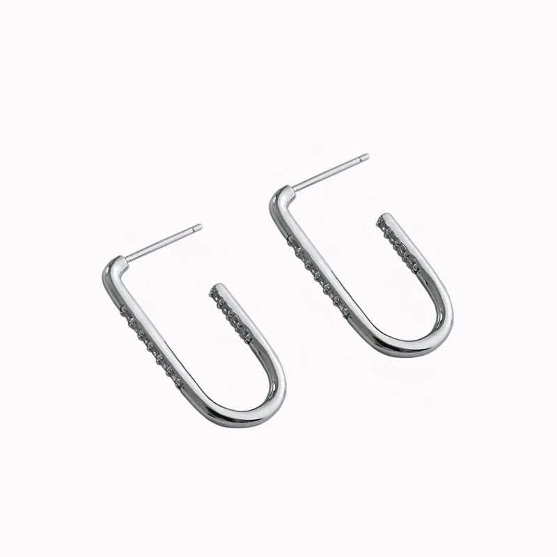 

CH-1205 Korean version of S925 sterling silver earrings ins simple and versatile geometric U-shaped micro-inlaid zircon earrings