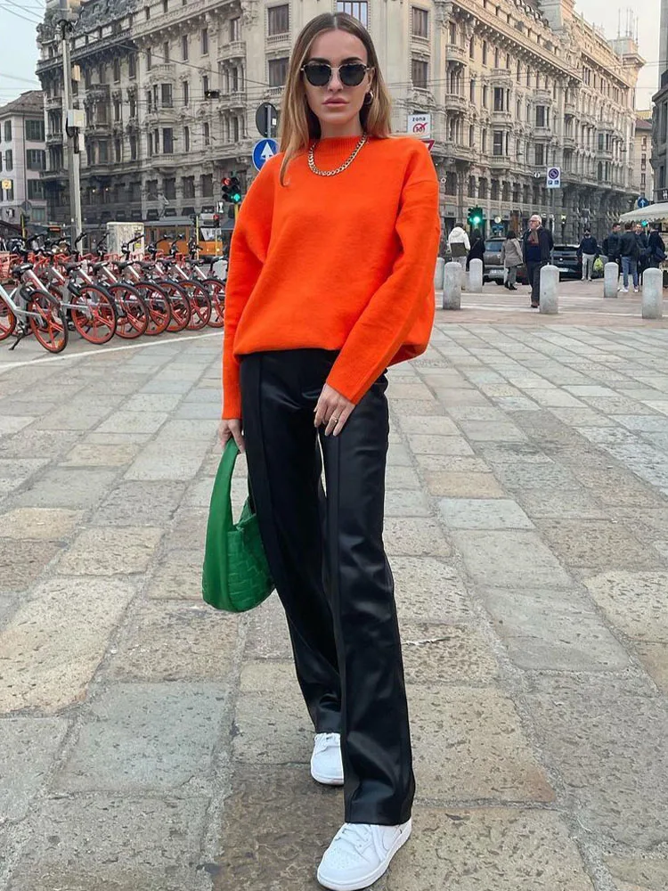 Женский вязаный пуловер с круглым вырезом и длинными рукавами | Пуловеры