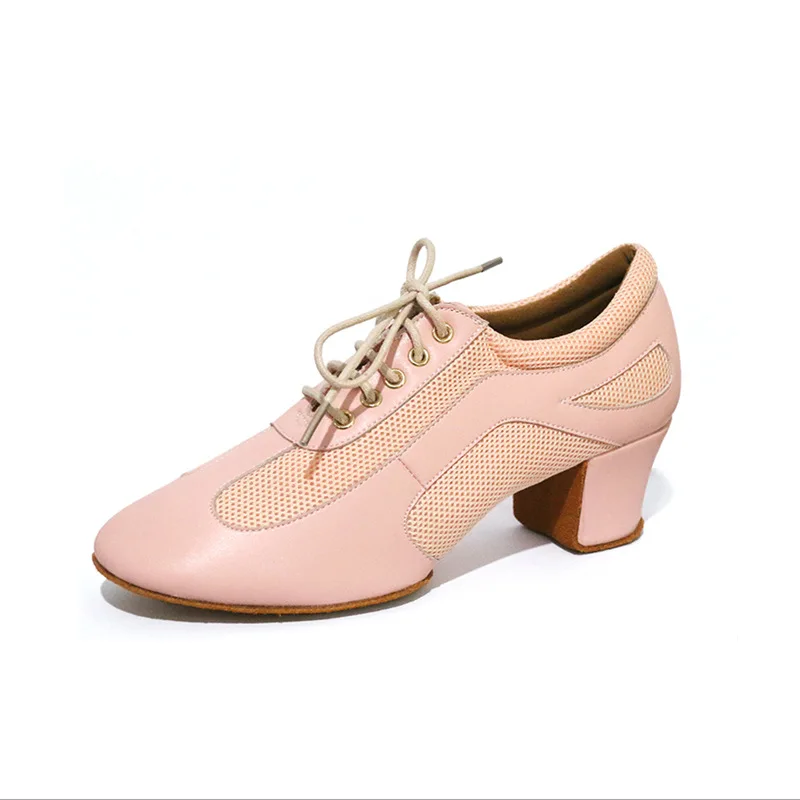 Teacher's Dance Shoes Pink Leather Professional Indoor Latin Dance National Standard Trainning Salsa Latin Dance shoes