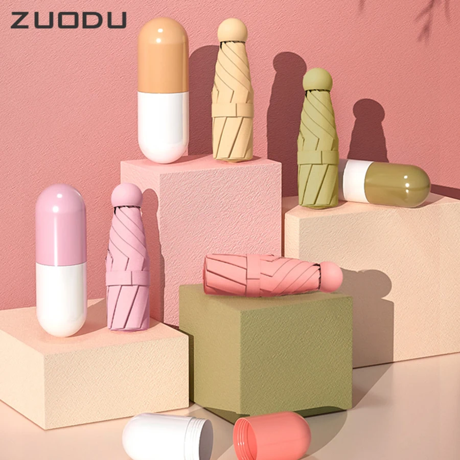 

ZUODU Mini Pocket Women Parasol UV Protection Ultra Light Ladies Umbrella Rain Small Portable Capsule Umbrella Folding Gift