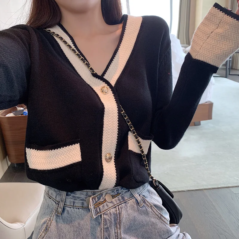 Новинка Осенняя рубашка COIGARSAM Женские топы с длинным рукавом Свободный вязаный