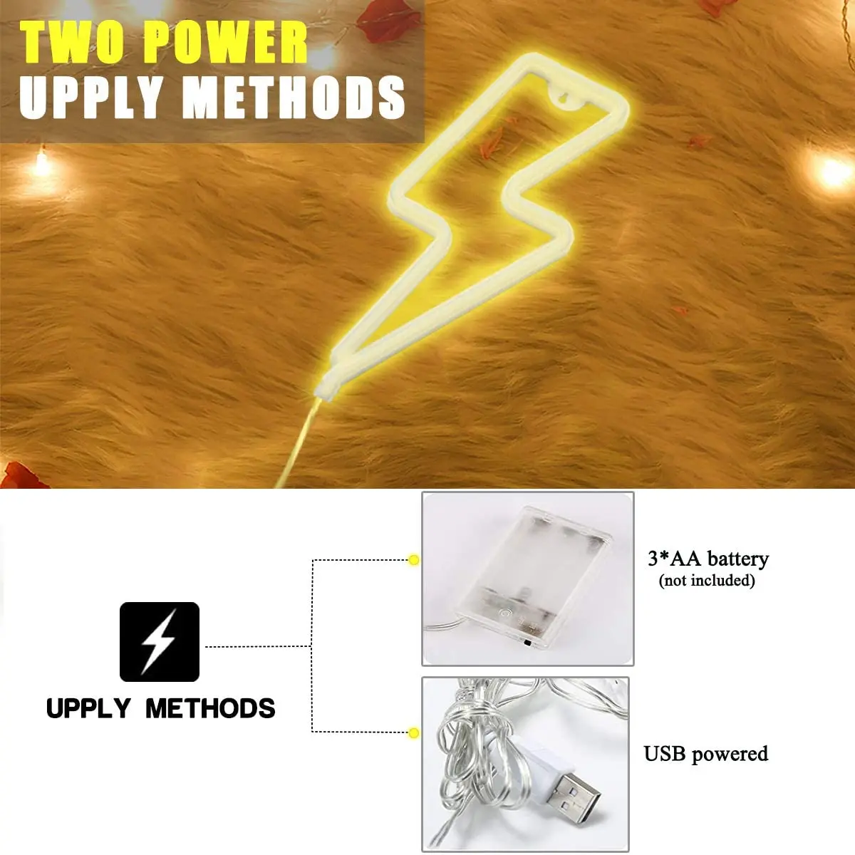 

Neon Sign Lightning Battery/USB Operated Clouds Lightning Moon Neon Led Sign for Children's Room Party Home Bar Gift Decoration