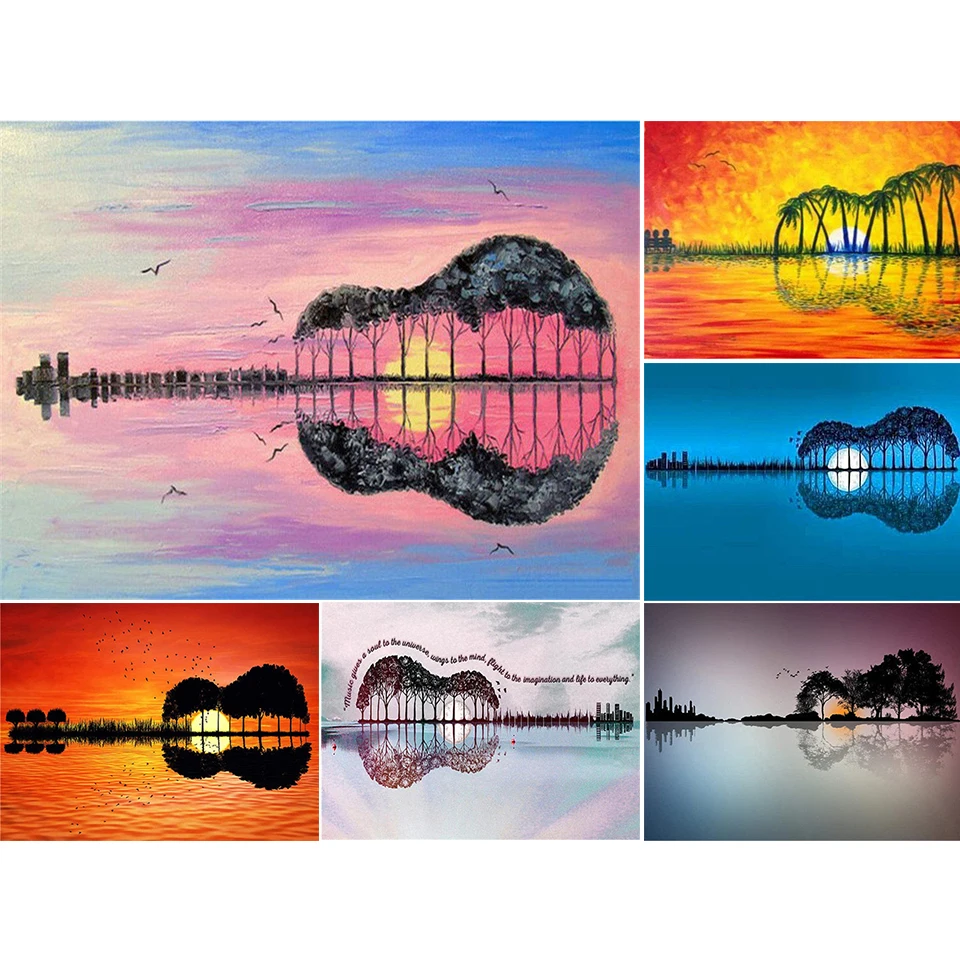 

DIY 5D Diamond Painting Landscape Guitar Cross Stitch Kit Full Drill Square Embroidery Mosaic Art Picture of Rhinestones Decor