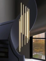 new black stair chandelier modern design duplex building high rise empty living room hall personality long led hanging light