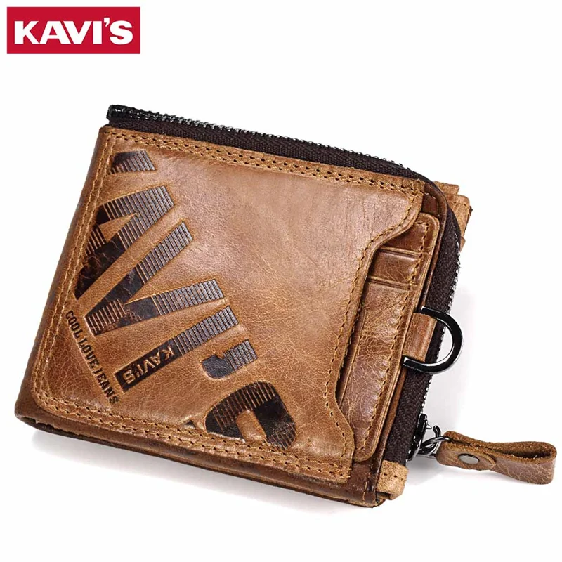 Кошелек KAVIS из натуральной кожи Crazy Horse для мужчин бумажник мелочи мужской