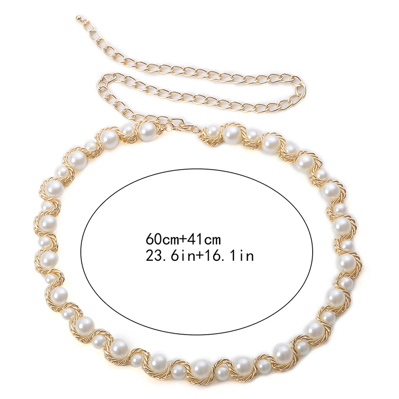 

Ladies Pearl Beaded Metal Chain Belt Waist Jewelry Bridal Dress Decor For Evening Party Cocktail Anniversary