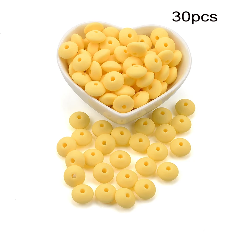 Cream yellow LOFCA 30 шт 12 мм силиконовый чечевица бисер ребенок Прорезывание Зубов Бисер BPA-Free пищевого качества делая ребенка уход за полостью рта соска цепь аксессуары - Цвет: Cream yellow