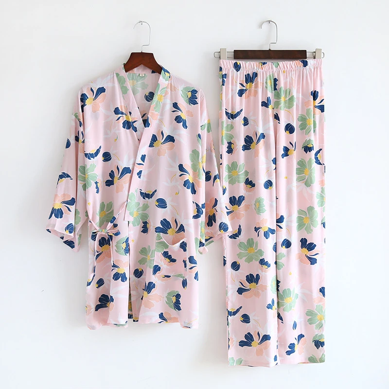 

Women's Thin Summer Kimono Pajamas Fresh Big Flowers Japanese-style Cute Loose Spring And Autumn Pure Cotton Japanese Yukata