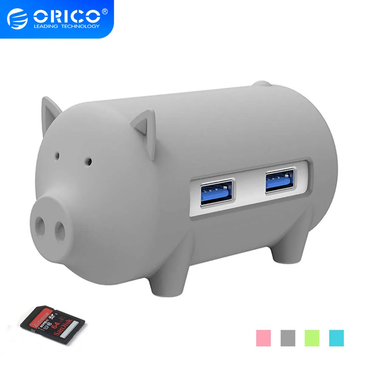 Концентратор ORICO H4018 концентратор Litte Pig с 3 портами и кард ридером TF SD для MacBook Air