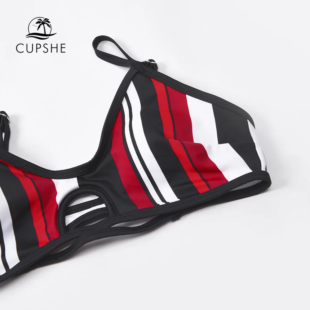 CUPSHE красный черный белый в полоску с низкой талией комплекты бикини купальник