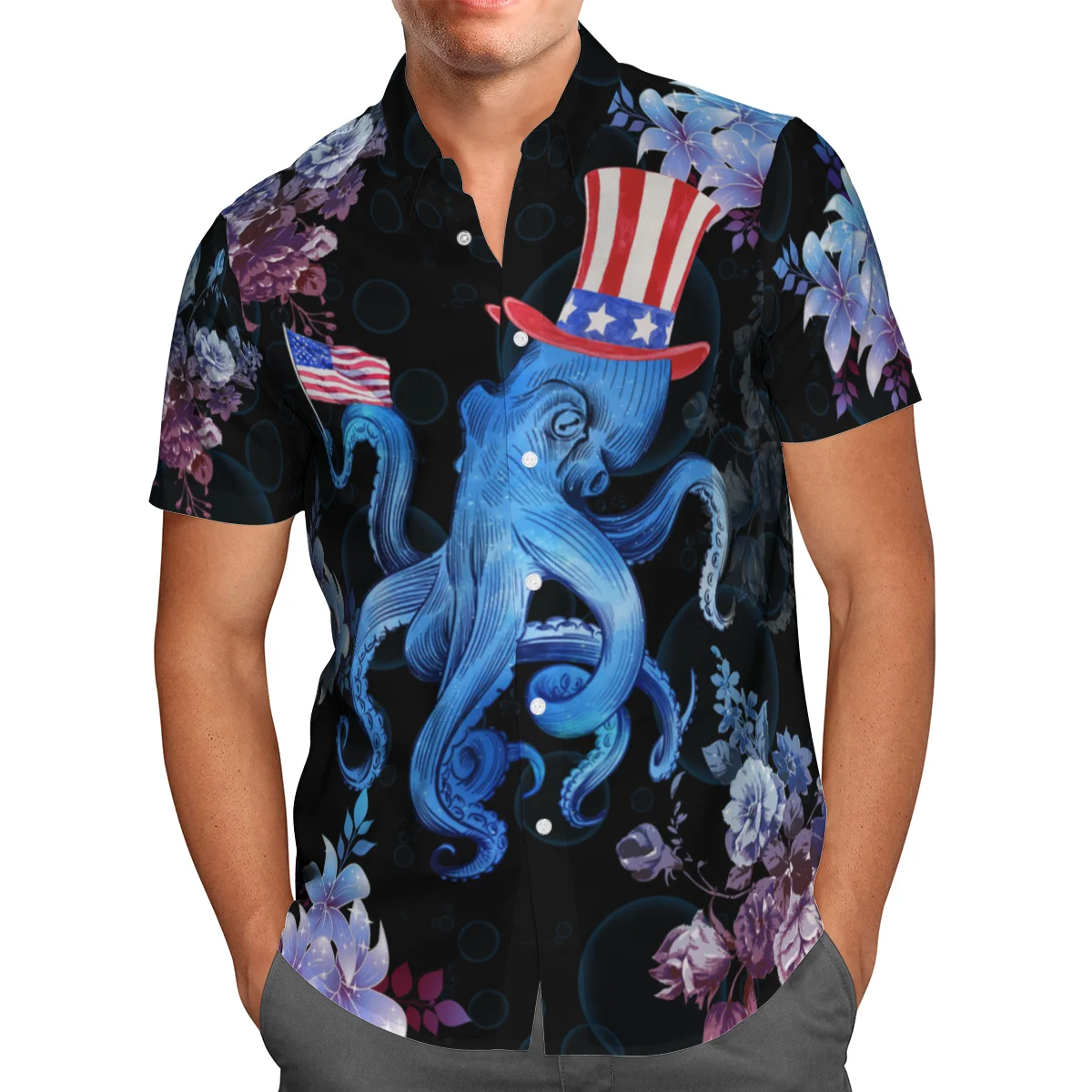 

Octopus 3D Beach Hawaiian 2021 Summer Men's Shirt Short Sleeve Shirt Streetwear Oversized 5XL Camisa Social Chemise Homme-59